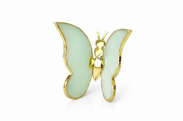 Borboleta Em Quartzo Verde Menta Com Borda Dourada