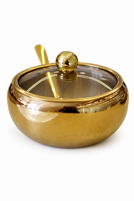 Açucareiro Mol Aço Inox Dourado - 11cm - Lilian