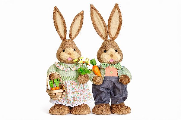 Decoração Casal Coelhos Coloridos - 60cm - 1 UN - Tokdacasa