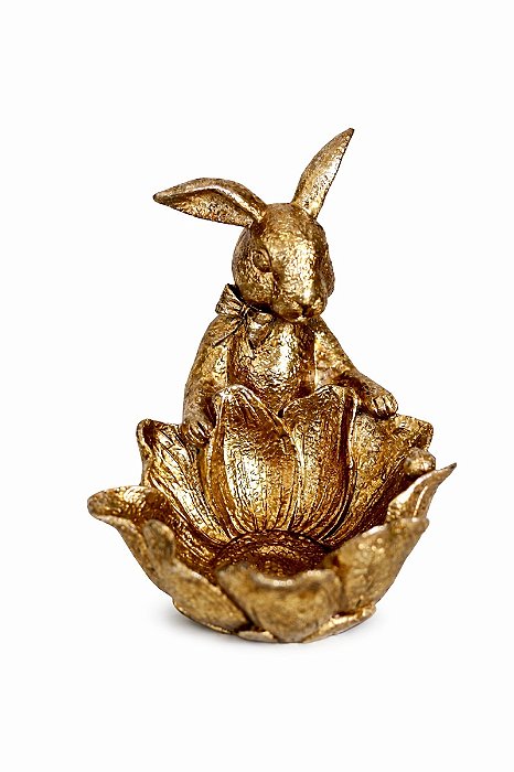 Decoração Coelho Tigela Ouro - 21cm - C/1 UN - Tokdacasa