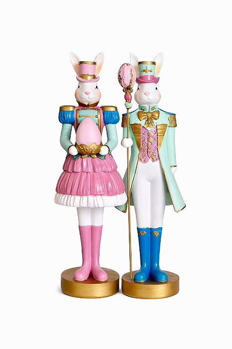 Decoração Casal De Coelhos Coloridos - 30cm - Tokdacasa