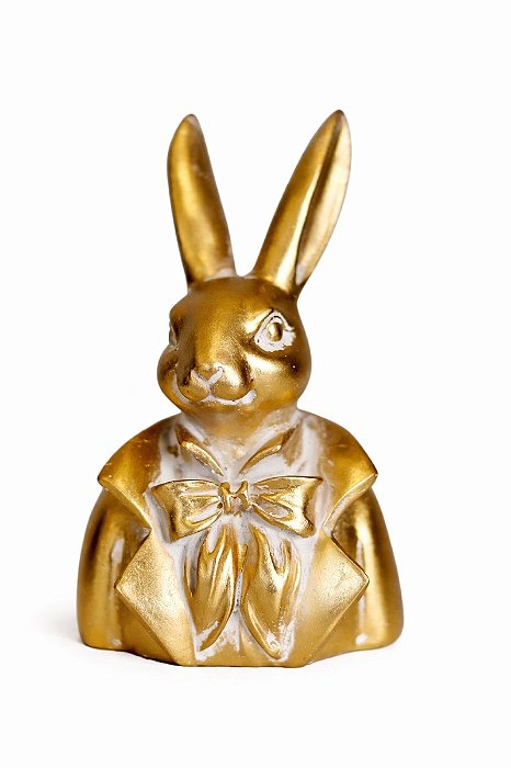 Decoração Coelho Ouro - 15CM - C/1 UN - Tokdacasa
