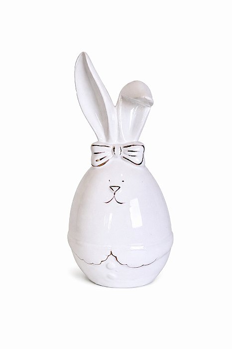 Decoração Coelho Branco De Porcelana - 18cm - Tokdacasa