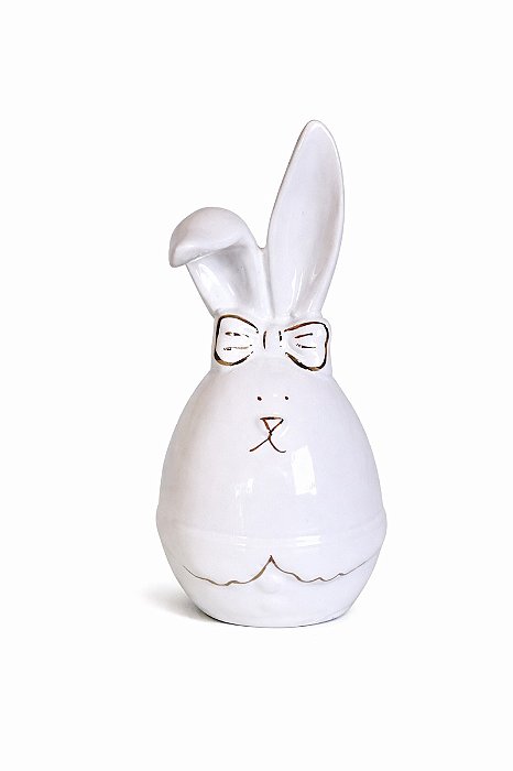 Decoração Coelho Branco De Porcelana - 14cm - Tokdacasa