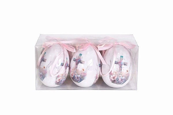 Jogo C/6 Ovos Decorativos Cruz/Rosa - 7cm - Tokdacasa