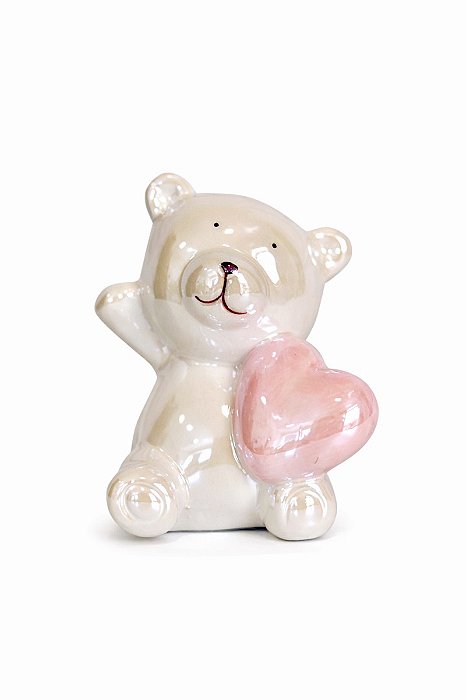Decoração Urso De Porcelana Com Coração - 9cm - Tokdacasa