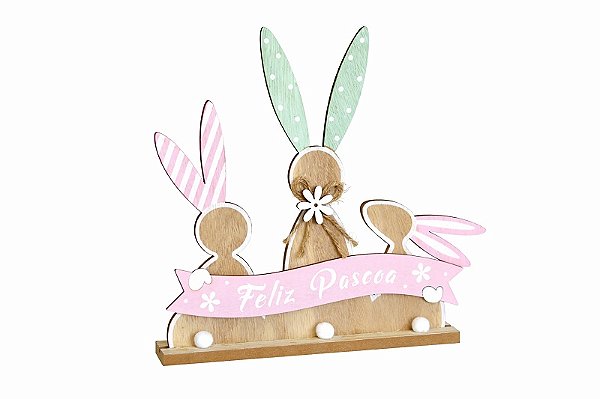 Adorno Coelhos “Feliz Páscoa” - 24cm - Tokdacasa