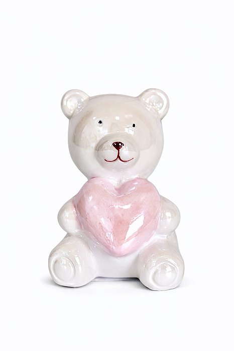 Decoração Urso De Porcelana Com Coração - 9cm - Tokdacasa