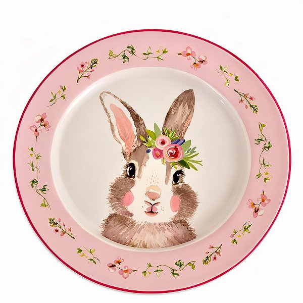 Prato De Jantar Coelho Branco/Rosa - 27cm - Tokdacasa