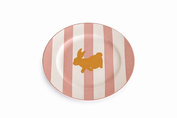 Prato De Sobremesa Coelho Branco/Rosa - 19cm - Tokdacasa
