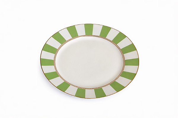 Prato De Jantar Branco/Verde - 27cm - 1 UN - Tokdacasa