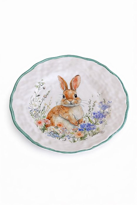Prato De Jantar Coelho Branco/Verde - 22cm - Tokdacasa