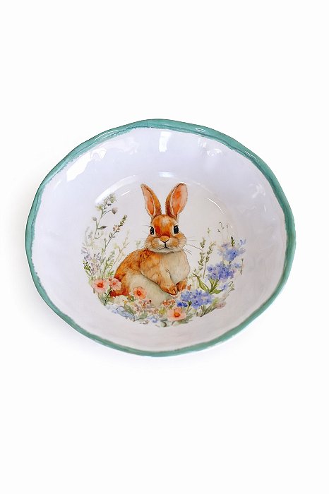 Bowl Coelho Melamina Branco/Verde - 19cm - 1 UN - Tokdacasa