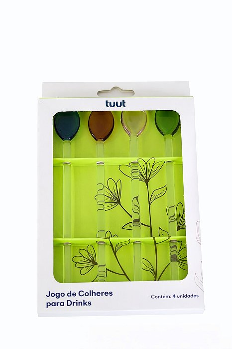 Jogo Colher Drink Boro Color - 15,5cm - C/4 Unidades - Tuut
