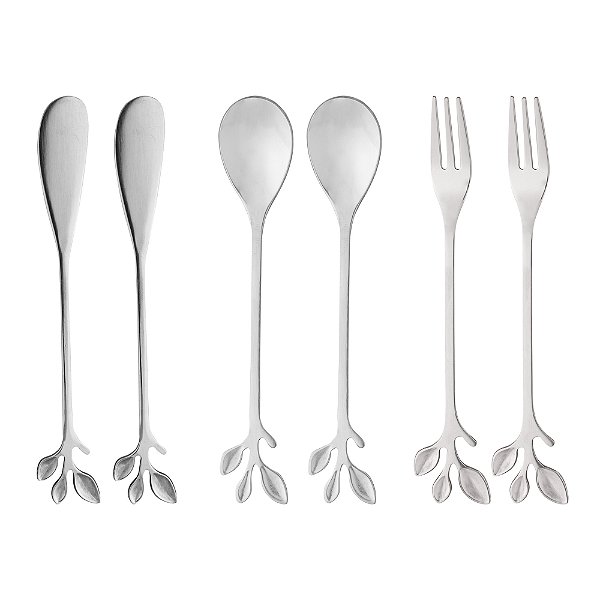 Conjunto 6 Talheres Aço Inox Leaves Prateado - Wolff