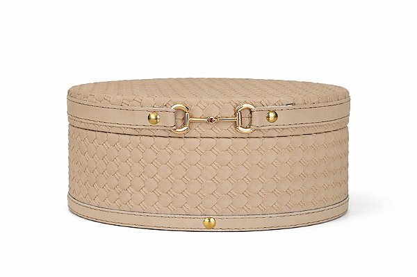 Caixa Oval PU Textura Tramada - Off White - Tam M- Entrecasa