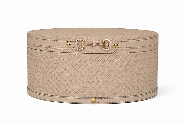 Caixa Oval PU Textura Tramada - Off White - Tam G- Entrecasa