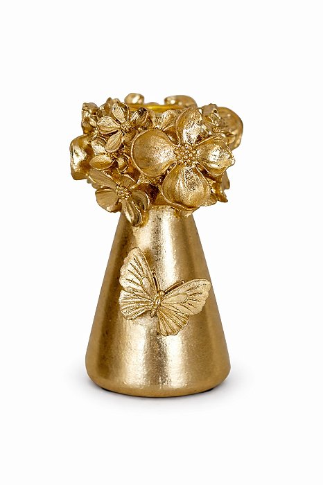 Castiçal Poli Butterfly Primavera Dourado - Tuut