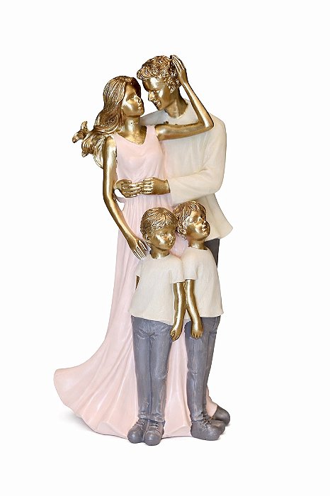Família Decorativa - Casal e 2 Meninos - 24cm - Espressione