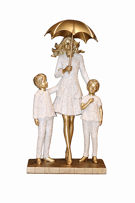 Família Dec. Mãe com Guarda-chuva e 2 Filhos - Espressione