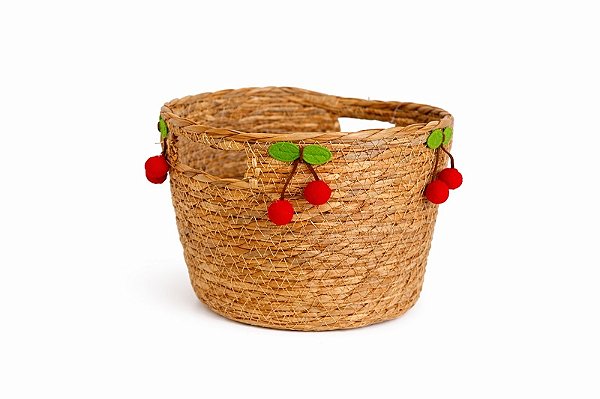 Cesto C/Alça Fibra Natural Cereja - Tam P - Tuut