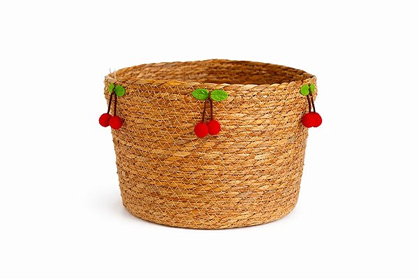 Cesto C/Alça Fibra Natural Cereja - Tam G - Tuut