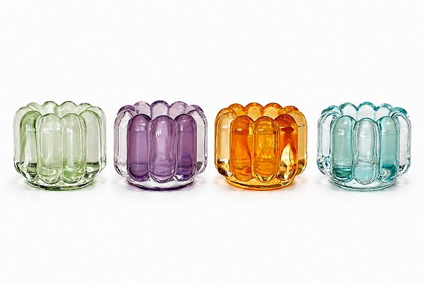 Porta Velas Vidro Gomos Color - 9,5x6cm - Tuut