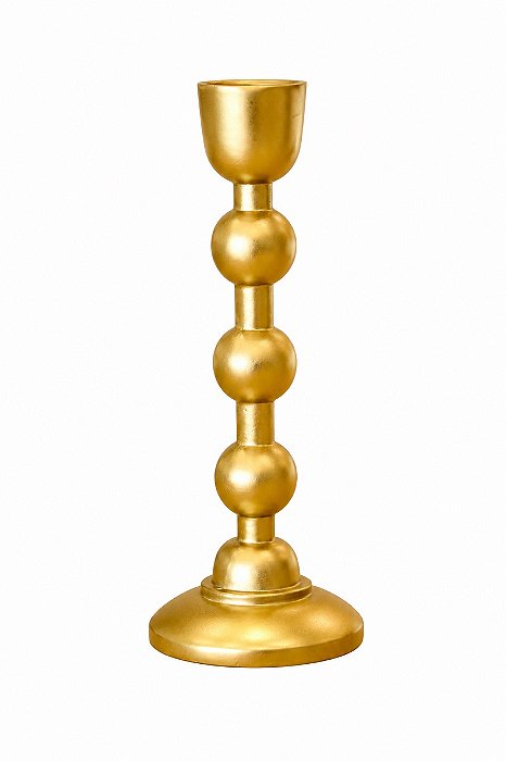 Castiçal Poliresina Esfera Dourado 8x8x20cm - Tuut