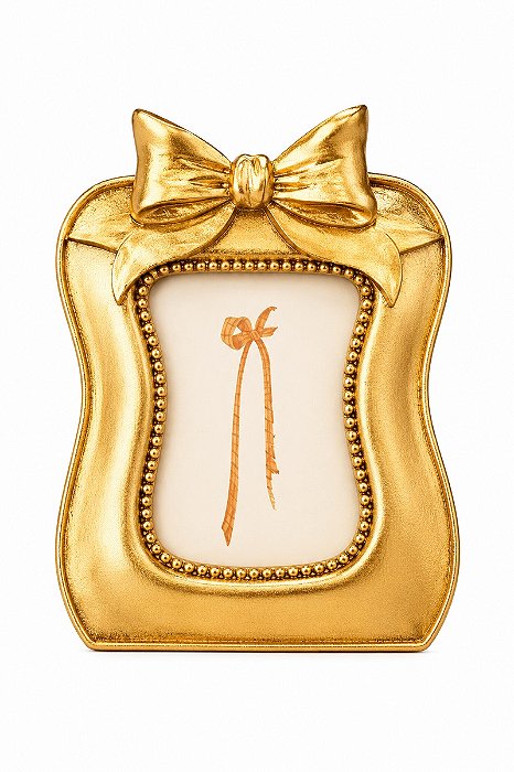 Porta Retrato Poliresina Laço Dourado 11x15,5cm - Tuut