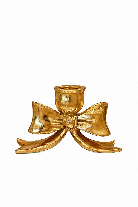 Castiçal Poliresina Laço Dourado 15x6x9cm - Tuut