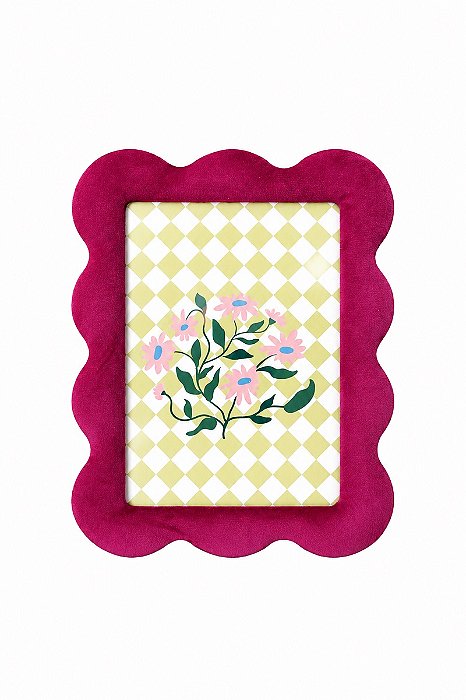 Porta Retrato MDF Veludo Fúcsia 19x14,5cm - Tuut