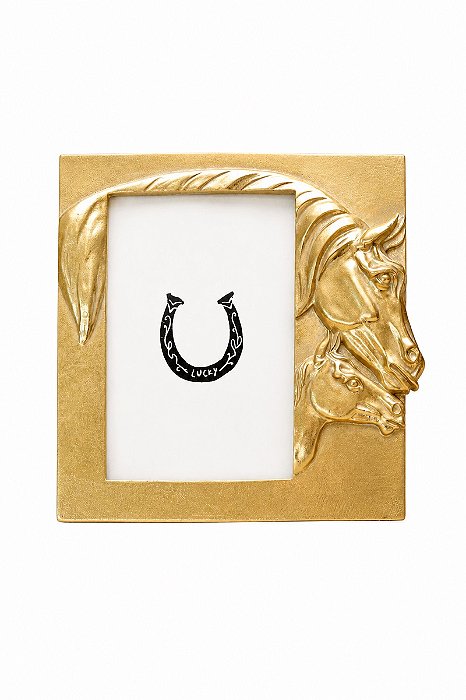 Porta Retrato Poliresina Cavalo Dourado 18,5x18,5cm - Tuut