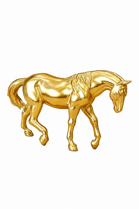 Escultura Poliresina Cavalo Dourado 29x10x17cm - Tuut