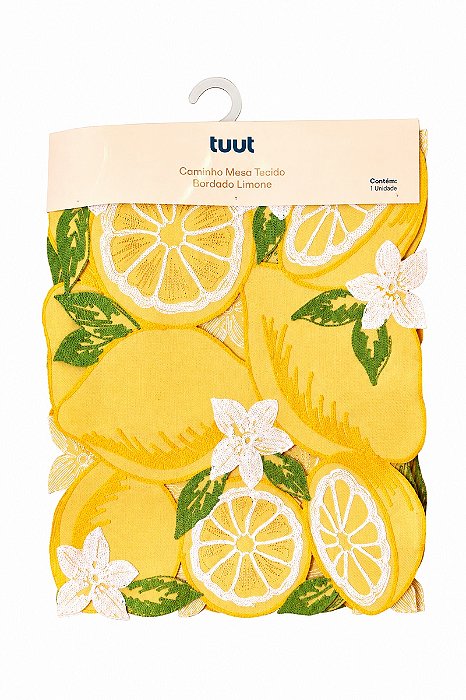 Caminho De Mesa Tecido Bordado Limone 35x178cm - Tuut