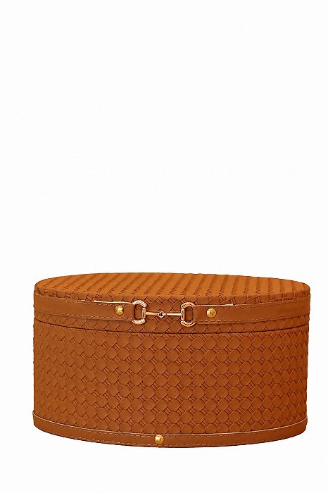 Caixa Oval PU Textura Tramada Caramelo - Tam G - Entrecasa