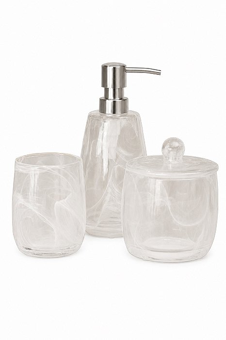 Kit Em Vidro Para Banheiro Transparente/Branco- 3 Pçs - Mart
