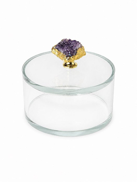Caixa Decorativa Em Vidro Incolor Com Ágata Lilás - Lucatti