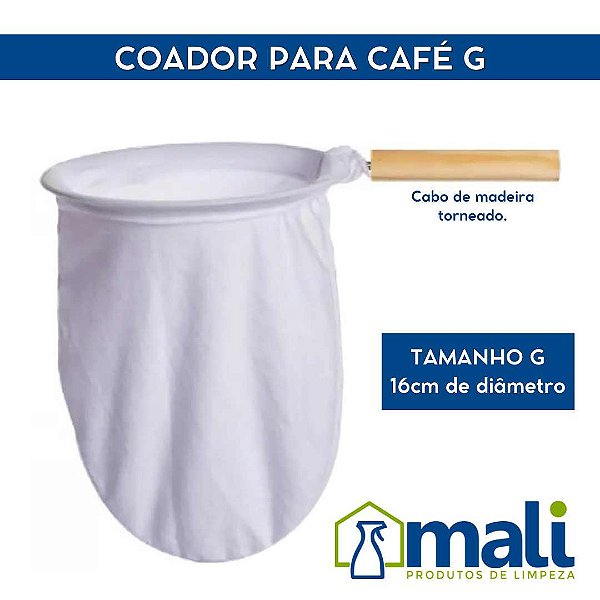 COADOR DE PANO PARA CAFÉ G - 16 CM DE DIÂMETRO - CABO DE MADEIRA