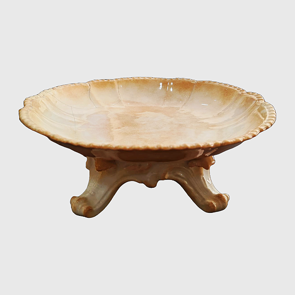 Antigo Prato de Frutas em Cor Creme - Staffordshire/Yorkshire, Inglaterra - Anos 1800