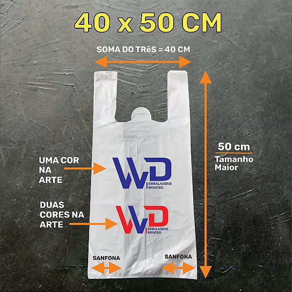 Sacola Plástica Alça Camiseta - M2 Tam. 40 X 50 cm - SUA MARCA