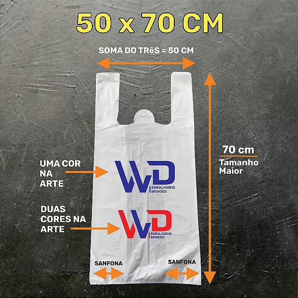 Sacola Plástica Alça Camiseta - G1 Tam. 50 X 70 cm - SUA MARCA