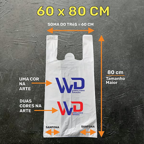 Sacola Plástica Alça Camiseta - G2 Tam. 60 X 80 cm - SUA MARCA