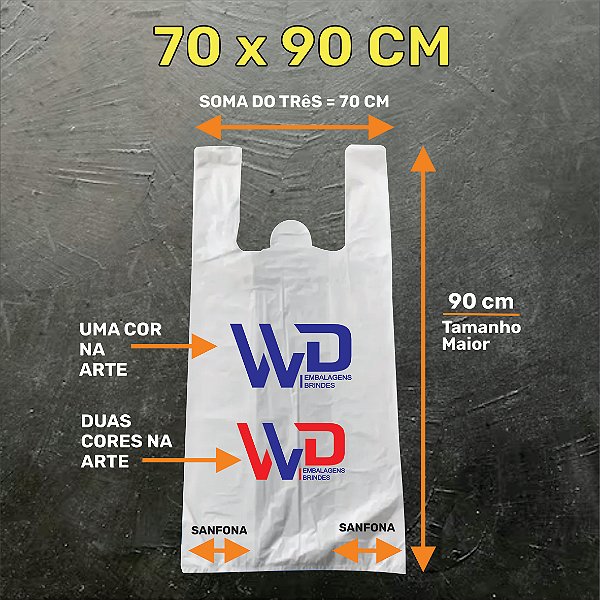 Sacola Plástica Alça Camiseta - GG Tam. 70 X 90 cm - SUA MARCA