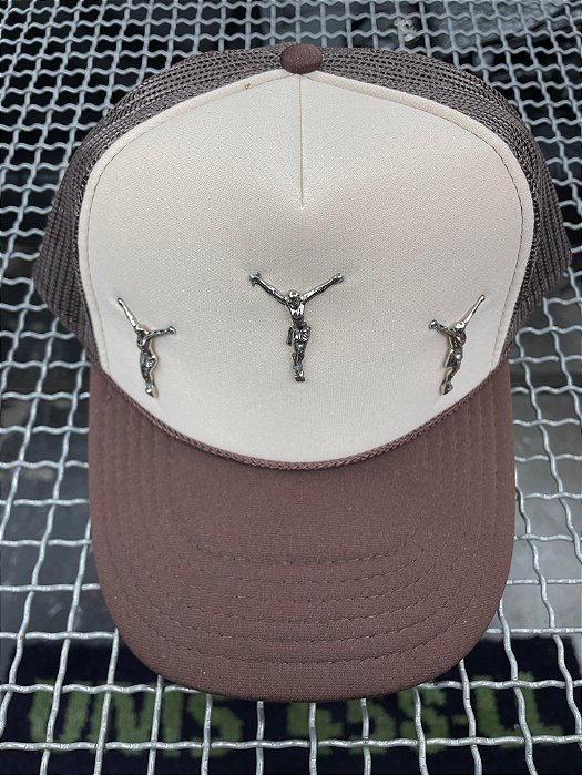 Triple Metal Jesus Trucker Hat Brown