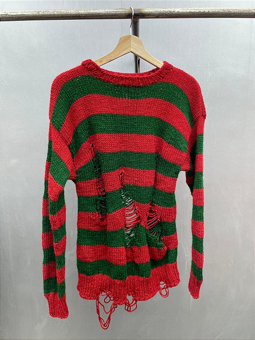 Striped Sweater verde e vermelho
