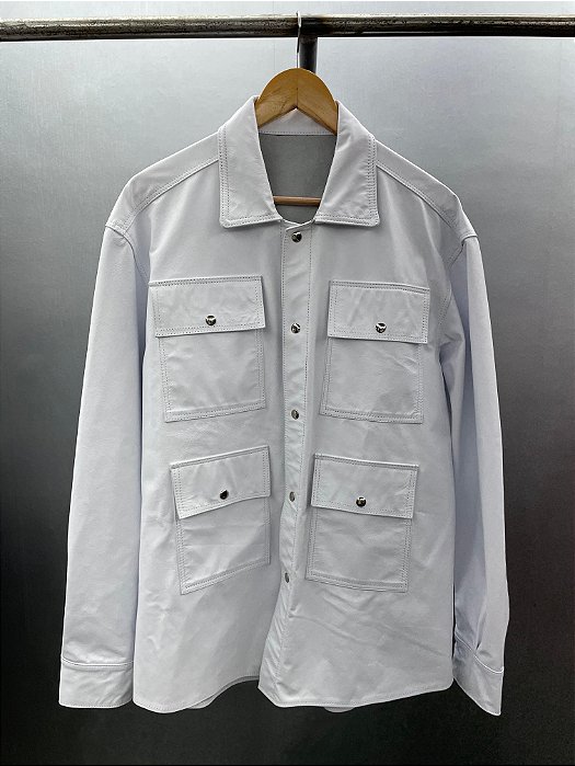 White Leather cargo overshirt