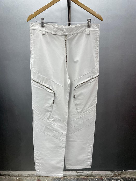 White cargo Leather Pants