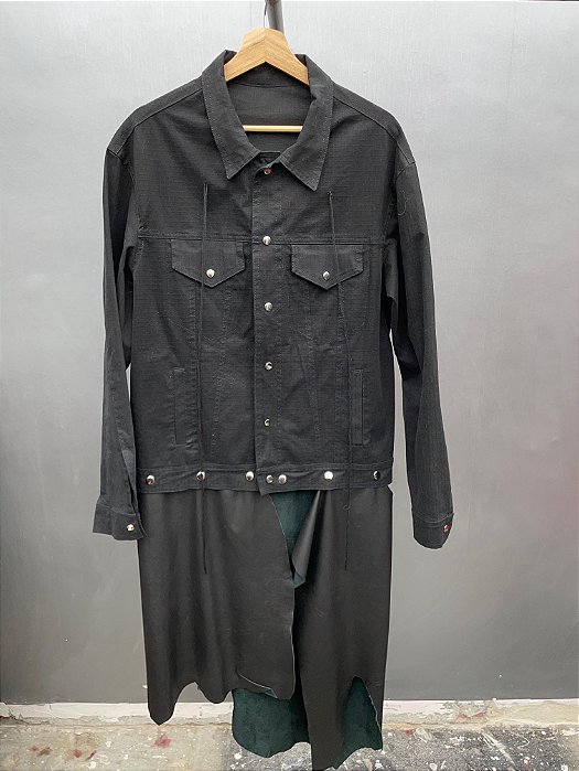 Trucker long Jacket detachable leather piece