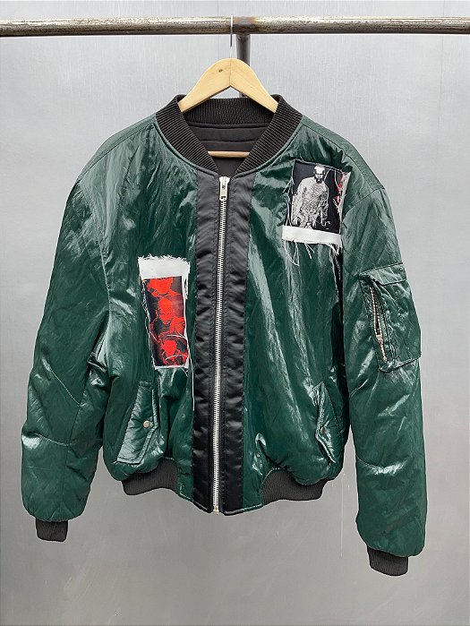 Dark Green Nylon Bomber with Patches