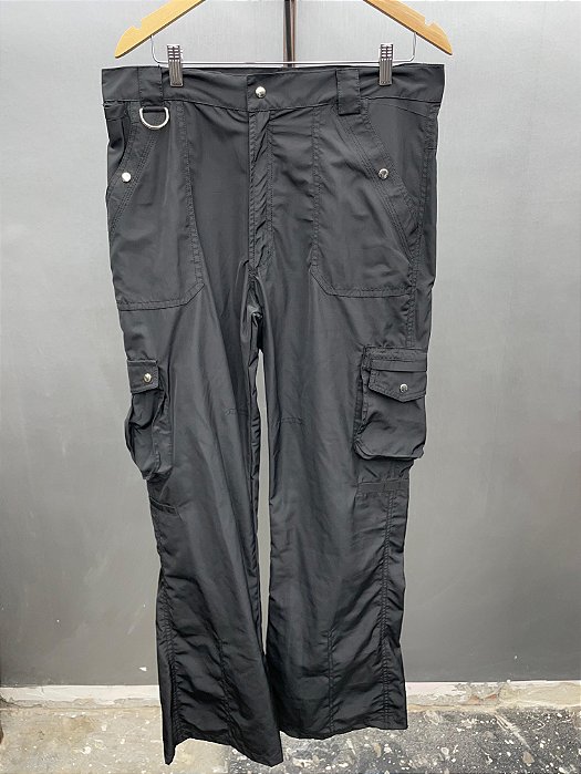 Flared Nylon Cargo Pants Black